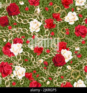 gold decor on green leopard seamless Stock Vector