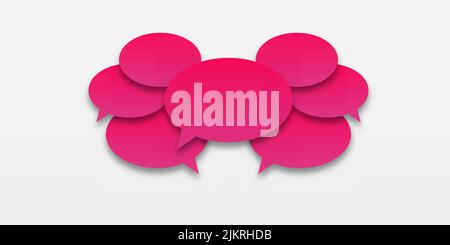 Set of pink, purple or lilac color speech bubble text, chatting box, message box outline cartoon. Icon or sign speak text message . Balloon doodle sty Stock Vector