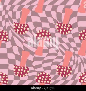 Magic psychedelic drug mushrooms seamless pattern. Psychedelic hallucination. 60-70s hippie colorful art. Vintage psychedelic textile, fabric, wrappin Stock Vector