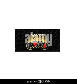 Poker tournament banner. Poker logo with playing card suit chips. Clubs, diamonds, spades, hearts on a black background. Vector illustration. Stock Vector
