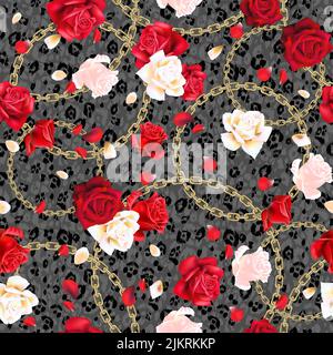 roses with gold round chains Stock Vector