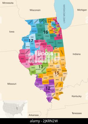 Illinois Map. State and district map of Illinois. Administrative and ...