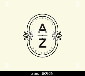 AZ Initials letter Wedding monogram logos template, hand drawn modern minimalistic and floral templates for Invitation cards, Save the Date, elegant Stock Vector