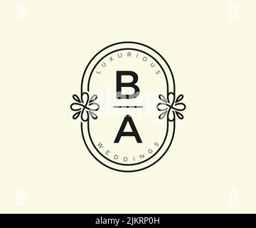 BA Initials letter Wedding monogram logos template, hand drawn modern minimalistic and floral templates for Invitation cards, Save the Date, elegant Stock Vector