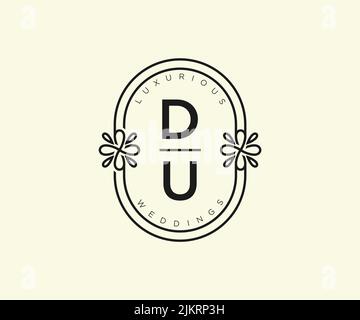 DU Initials letter Wedding monogram logos template, hand drawn modern minimalistic and floral templates for Invitation cards, Save the Date, elegant Stock Vector