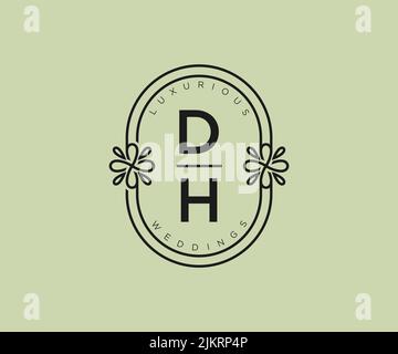 DH Initials letter Wedding monogram logos template, hand drawn modern minimalistic and floral templates for Invitation cards, Save the Date, elegant Stock Vector