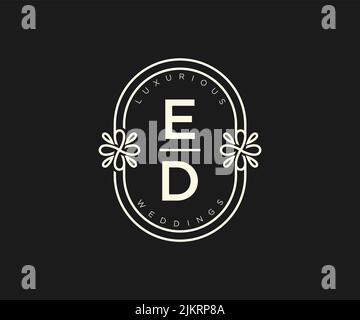 ED Initials letter Wedding monogram logos template, hand drawn modern minimalistic and floral templates for Invitation cards, Save the Date, elegant Stock Vector