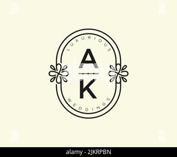 AK Initials letter Wedding monogram logos template, hand drawn modern minimalistic and floral templates for Invitation cards, Save the Date, elegant Stock Vector