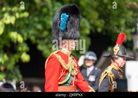 Royal Colonels Prince William, and Anne, Princess Royal at Trooping the Colour 2022, Queen's Birthday Parade, The Mall, London Stock Photo
