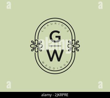 GW Initials letter Wedding monogram logos template, hand drawn modern minimalistic and floral templates for Invitation cards, Save the Date, elegant Stock Vector