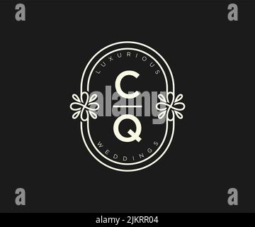 CQ Initials letter Wedding monogram logos template, hand drawn modern minimalistic and floral templates for Invitation cards, Save the Date, elegant Stock Vector