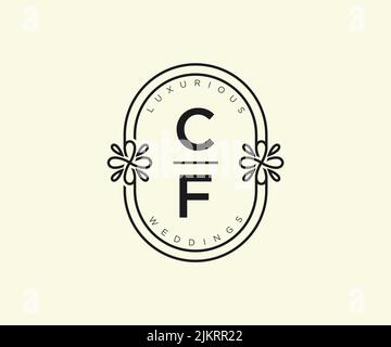 CF Initials letter Wedding monogram logos template, hand drawn modern minimalistic and floral templates for Invitation cards, Save the Date, elegant Stock Vector