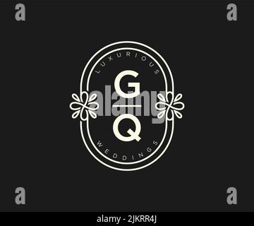GQ Initials letter Wedding monogram logos template, hand drawn modern minimalistic and floral templates for Invitation cards, Save the Date, elegant Stock Vector