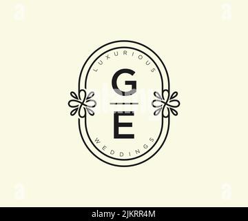 GE Initials letter Wedding monogram logos template, hand drawn modern minimalistic and floral templates for Invitation cards, Save the Date, elegant Stock Vector