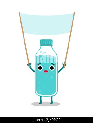 Character water bottle with blank banner. Drink cartoon illustration Stock Vector