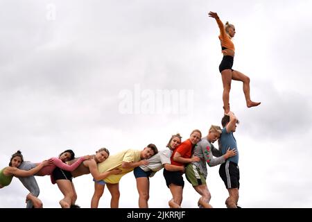 Performers from contemporary circus company Gravity & Other Myths during the launch the 75th Edinburgh International Festival at Murrayfield Stadium in Edinburgh. Picture date: Wednesday August 3, 2022. Stock Photo