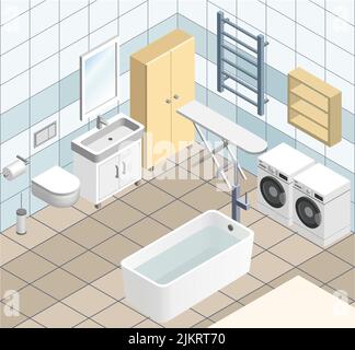 Bathroom interior vector isometric illustration Stock Vector