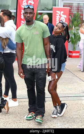 Stansted, UK. 03rd Aug, 2022. August 3rd, 2022. London, UK. Love Island contestants Dami Hope and Indiyah Polack arriving at Stansted Airport. Credit: Doug Peters/Alamy Live News Stock Photo