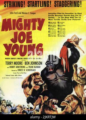 TERRY MOORE BEN JOHNSON and ROBERT ARMSTRONG in MIGHTY JOE YOUNG 1949 director ERNEST B. SCHOEDSACK original story Merian C. Cooper screenplay Ruth Rose technical creator Willis H. O'Brien music Roy Webb producer Merian C. Cooper executive producer John Ford An Arko Production (Argosy Pictures) / RKO Radio Pictures Stock Photo