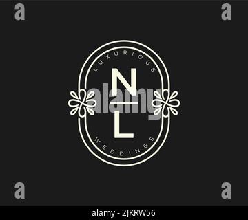 NL Initials letter Wedding monogram logos template, hand drawn modern minimalistic and floral templates for Invitation cards, Save the Date, elegant Stock Vector