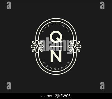 QN Initials letter Wedding monogram logos template, hand drawn modern minimalistic and floral templates for Invitation cards, Save the Date, elegant Stock Vector