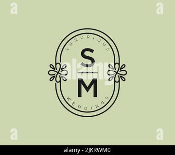 SM Initials letter Wedding monogram logos template, hand drawn modern minimalistic and floral templates for Invitation cards, Save the Date, elegant Stock Vector