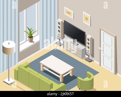 Illustration vector design of isometric living room Stock Vector Image ...