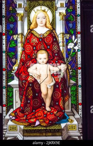 Madonna and Child Stain Glass Window at the Vatican, Rome, Italy, Europe Stock Photo