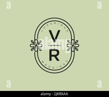 VR Initials letter Wedding monogram logos template, hand drawn modern minimalistic and floral templates for Invitation cards, Save the Date, elegant Stock Vector