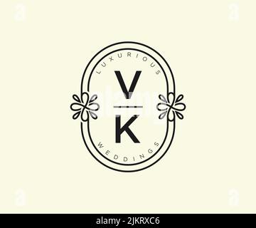 VK Initials letter Wedding monogram logos template, hand drawn modern minimalistic and floral templates for Invitation cards, Save the Date, elegant Stock Vector