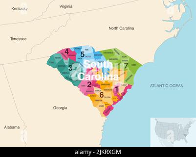 South Carolina counties map and congressional districts since 2023 map ...
