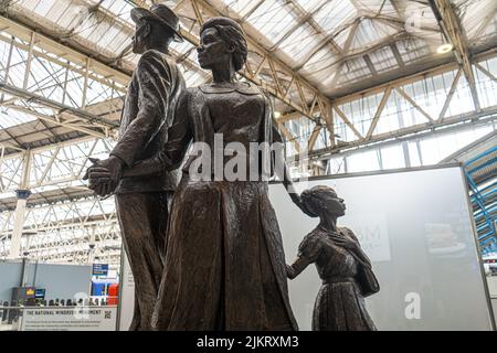 3 August 2022: The National Windrush Monument, Waterloo Station, London Stock Photo