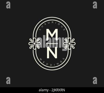 MN Initials letter Wedding monogram logos template, hand drawn modern minimalistic and floral templates for Invitation cards, Save the Date, elegant Stock Vector