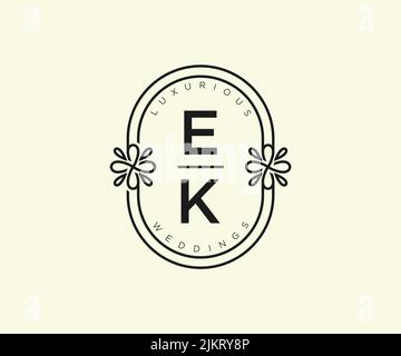 EK Initials letter Wedding monogram logos template, hand drawn modern minimalistic and floral templates for Invitation cards, Save the Date, elegant Stock Vector