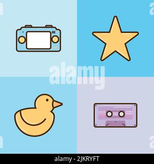 icons collection 90s retro Stock Vector