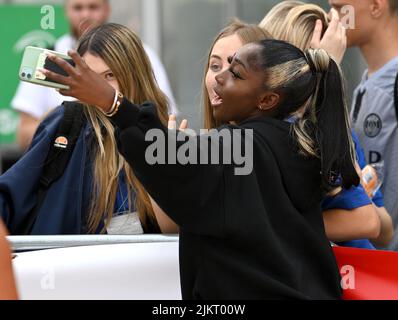 Stansted, UK. 03rd Aug, 2022. August 3rd, 2022. London, UK. Love Island 2022 contestant Indiyah Polack arriving at Stansted Airport. Credit: Doug Peters/Alamy Live News Stock Photo