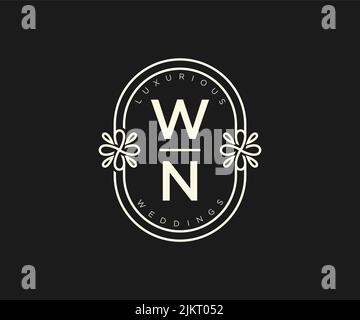 WN Initials letter Wedding monogram logos template, hand drawn modern minimalistic and floral templates for Invitation cards, Save the Date, elegant Stock Vector