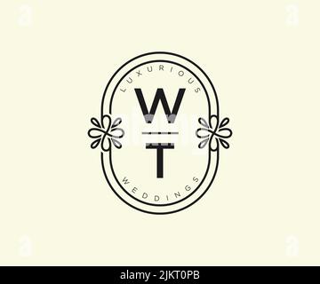 WT Initials letter Wedding monogram logos template, hand drawn modern minimalistic and floral templates for Invitation cards, Save the Date, elegant Stock Vector