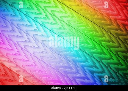 abstract rainbow zigzag textile closeup, texture diversity Stock Photo