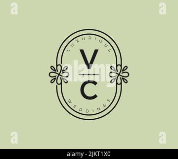 VC Initials letter Wedding monogram logos template, hand drawn modern minimalistic and floral templates for Invitation cards, Save the Date, elegant Stock Vector