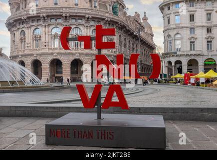 Genova Sign In Piazza De Ferrari The Main Square In Genoa Italy Stock Photo