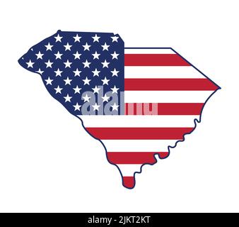 south carolina sc USA american flag in state shape map outline simplified icon vector isolated on white background Stock Vector