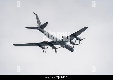 Russia, St. Petersburg, 28 July 2022: Military aircraft and helicopters of the air force fly on the city at the celebration of the Day of the Navy Stock Photo