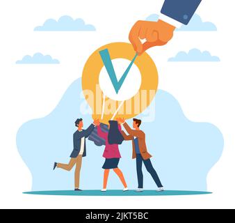 Generating ideas. Innovative thinking, brainstorming and creativity process, people hold light bulb, men and women communication, collaboration and Stock Vector