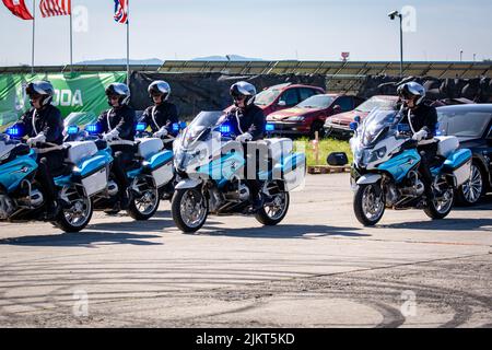 NATO Days, Ostrava, Czech Republic. September 22nd, 2019:  Czech Police (městská policie ČR) Motor traffic cops performing a tactical demonstration Stock Photo