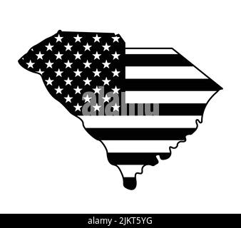 south carolina sc USA american flag black and white in state shape map outline simplified icon vector isolated on white background Stock Vector
