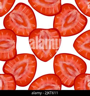 Seamless pattern with illustration of strawberry slices on a white background Stock Vector