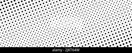 Halftone pattern. Black dot texture overlay on white wide background. Halftone dots on white banner. Vector illustration Stock Vector