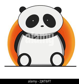 cute chubby panda sitting on sunset background Stock Vector