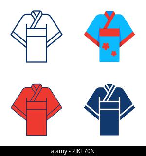 Kimono icon set in flat and line style. Japanese traditional clothing symbol. Vector illustration. Stock Vector